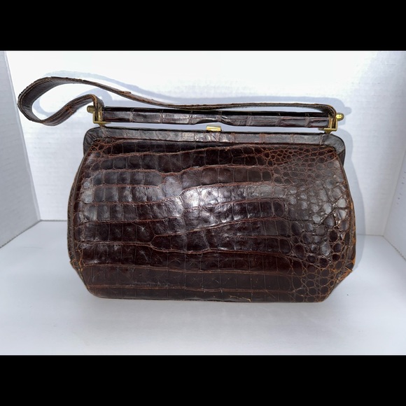 Vintage 1950s alligator brown bag - Picture 1 of 4